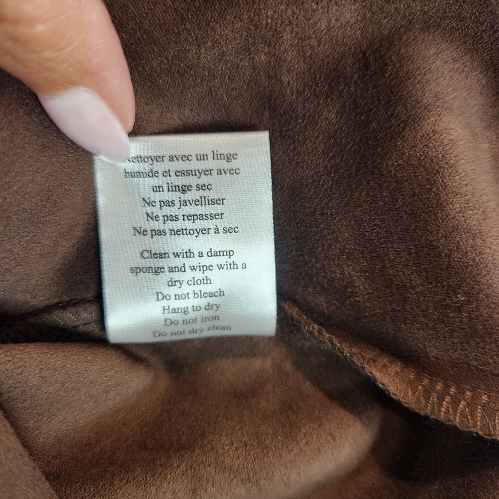 NWT Sz M Marie Claire Pinafore Dress Jumper Vegan Faux Suede, Brown - Picture 6 of 7